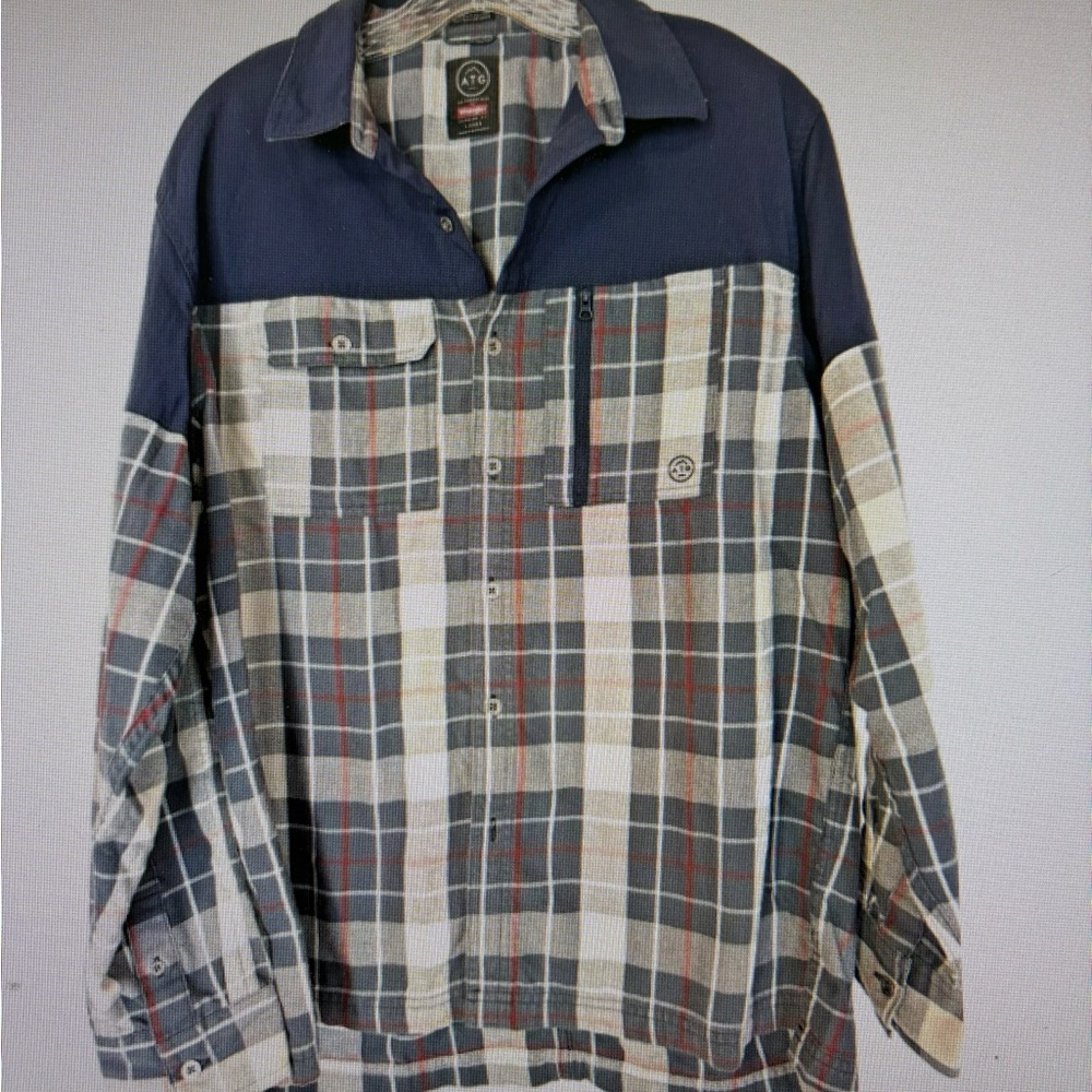 Wrangler ATG Regular Fit Long Sleeve Shirt Blue Plaid Organic Cotton